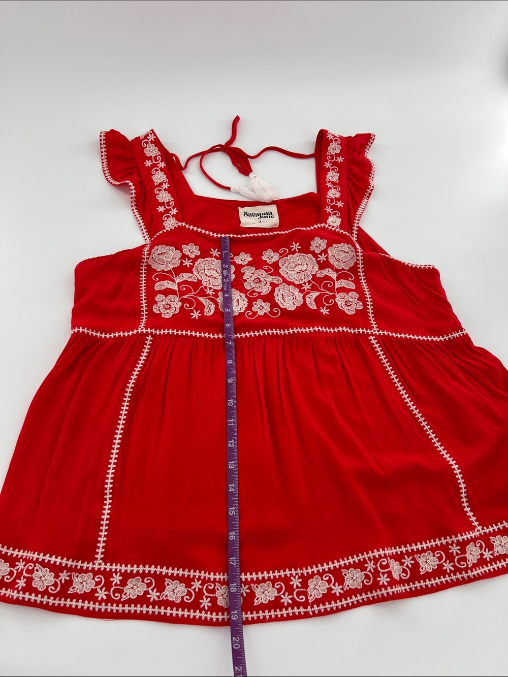 Savanna Jane Red Embroidered Ruffle Tank Top - Picture 5 of 7